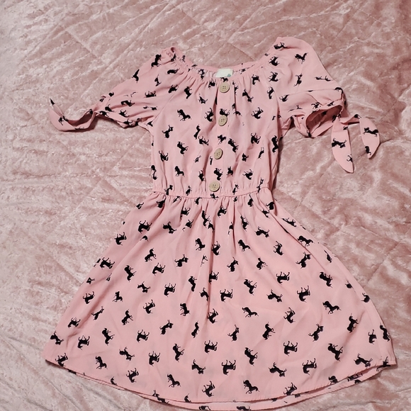 Lily Bleu Girls Dress Pink With Unicorns Whimsical Fairy Tie Sleeve - Picture 1 of 6